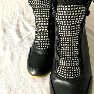 Rhinestone wedge boots